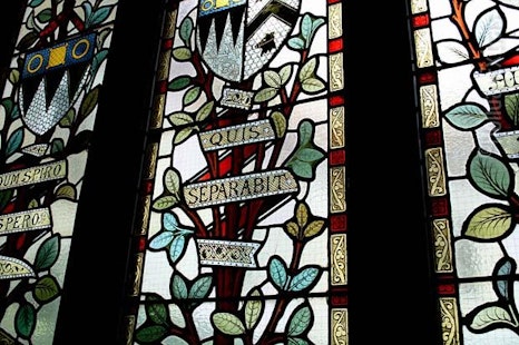 The coat of arms on the Stanhill Court Gatwick stained glass window
