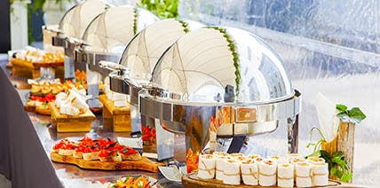 Fish and chips served at a table in an airport hotel