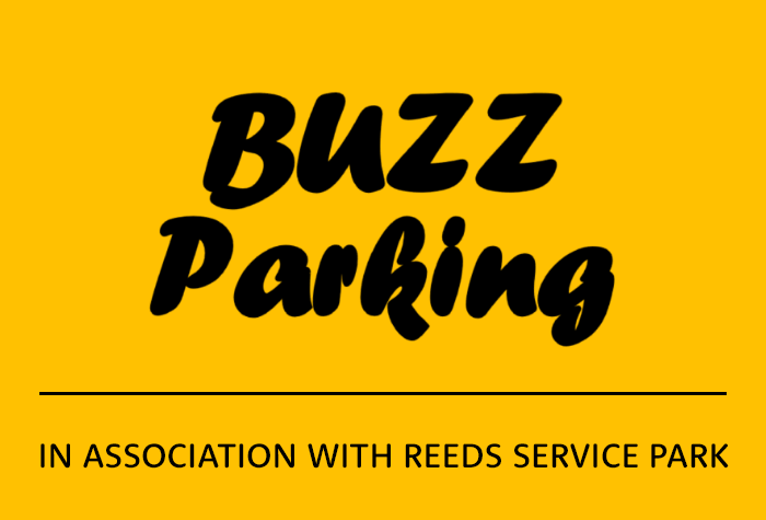 Buzz parking in association with Reeds logo